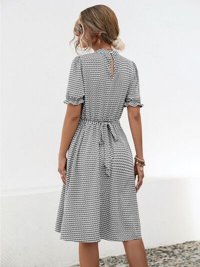 Printed Mock Neck Flounce Sleeve Dress - Charming Charlie