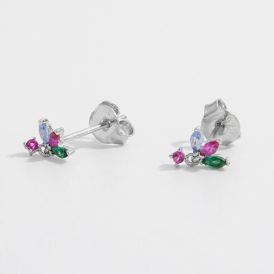 Inlaid Zircon 925 Sterling Silver Geometric Stud Earrings - Charming Charlie