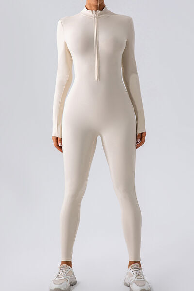 Half Zip Mock Neck Active Jumpsuit - Charming Charlie
