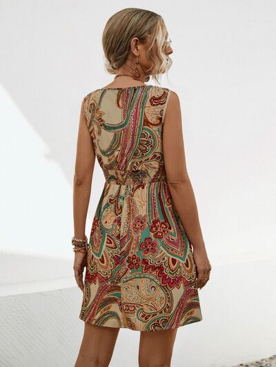 Smocked Printed V-Neck Mini Dress - Charming Charlie