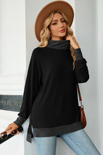 Slit Mock Neck Long Sleeve T-Shirt - Charming Charlie
