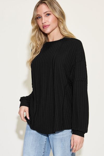 Basic Bae Full Size Ribbed Round Neck Long Sleeve T-Shirt - Charming Charlie