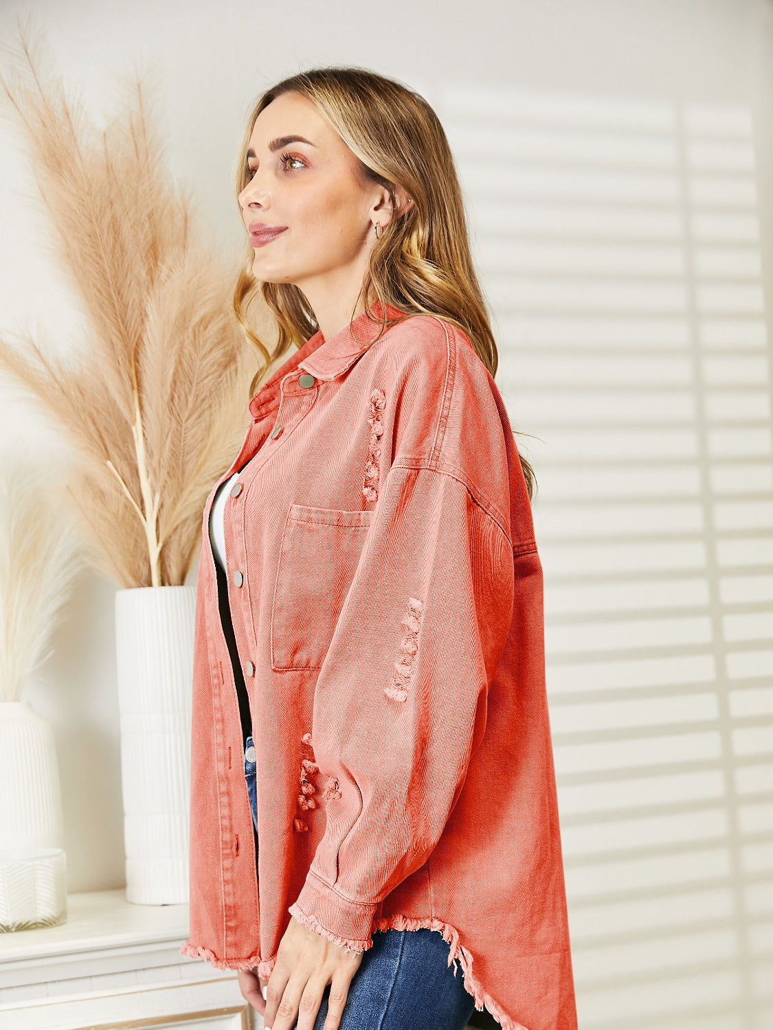 Distressed Raw Hem Denim Jacket - Charming Charlie