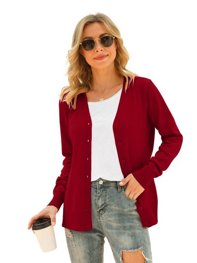 Button Up V-Neck Long Sleeve Cardigan - Charming Charlie