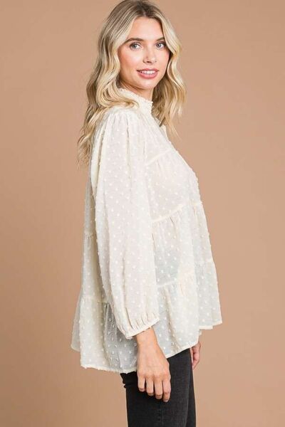 Culture Code Full Size Swiss Dot Smocked Mock Neck Blouse - Charming Charlie