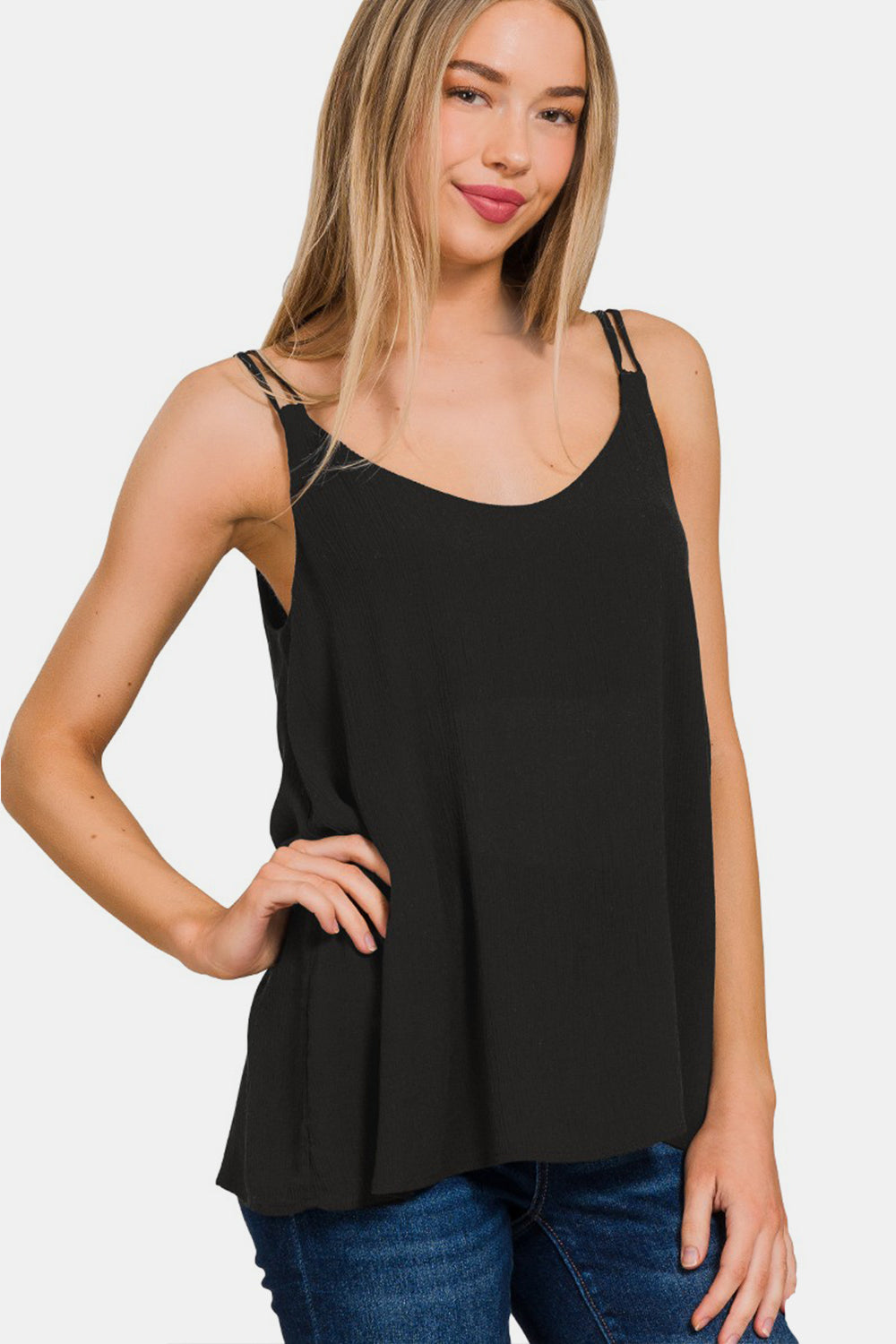 Zenana Woven Double Spaghetti Strap V-Neck Cami - Charming Charlie