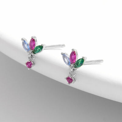 Inlaid Zircon 925 Sterling Silver Geometric Stud Earrings - Charming Charlie