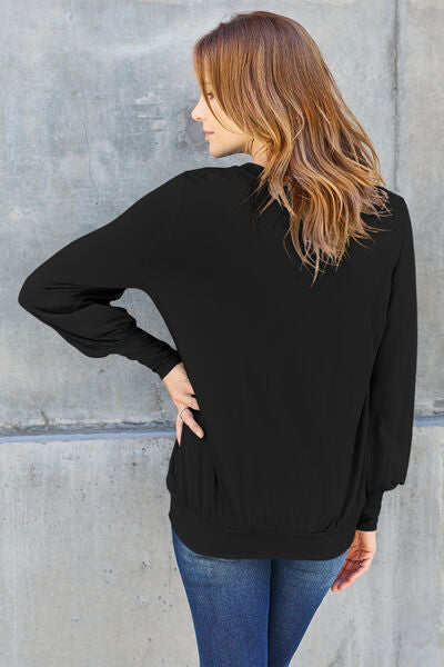 Basic Bae Full Size V-Neck Lantern Sleeve Blouse - Charming Charlie