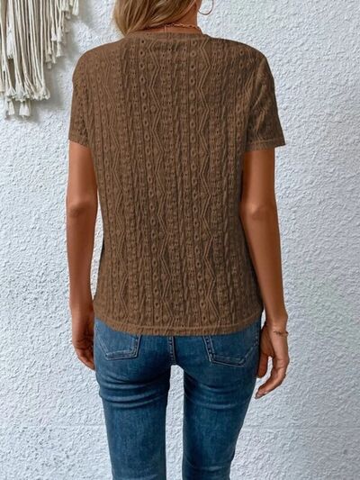 Eyelet Round Neck Short Sleeve T-Shirt - Charming Charlie