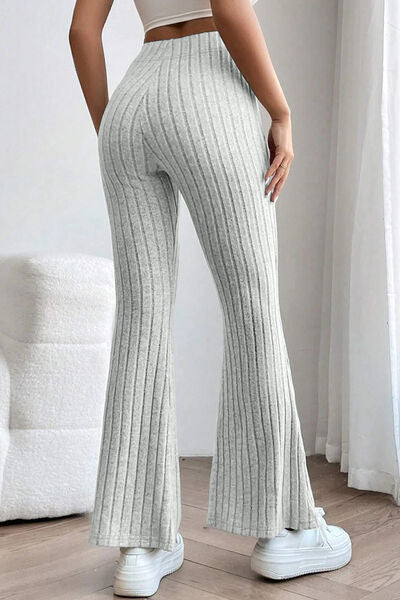 Basic Bae Full Size Ribbed High Waist Flare Pants - Charming Charlie