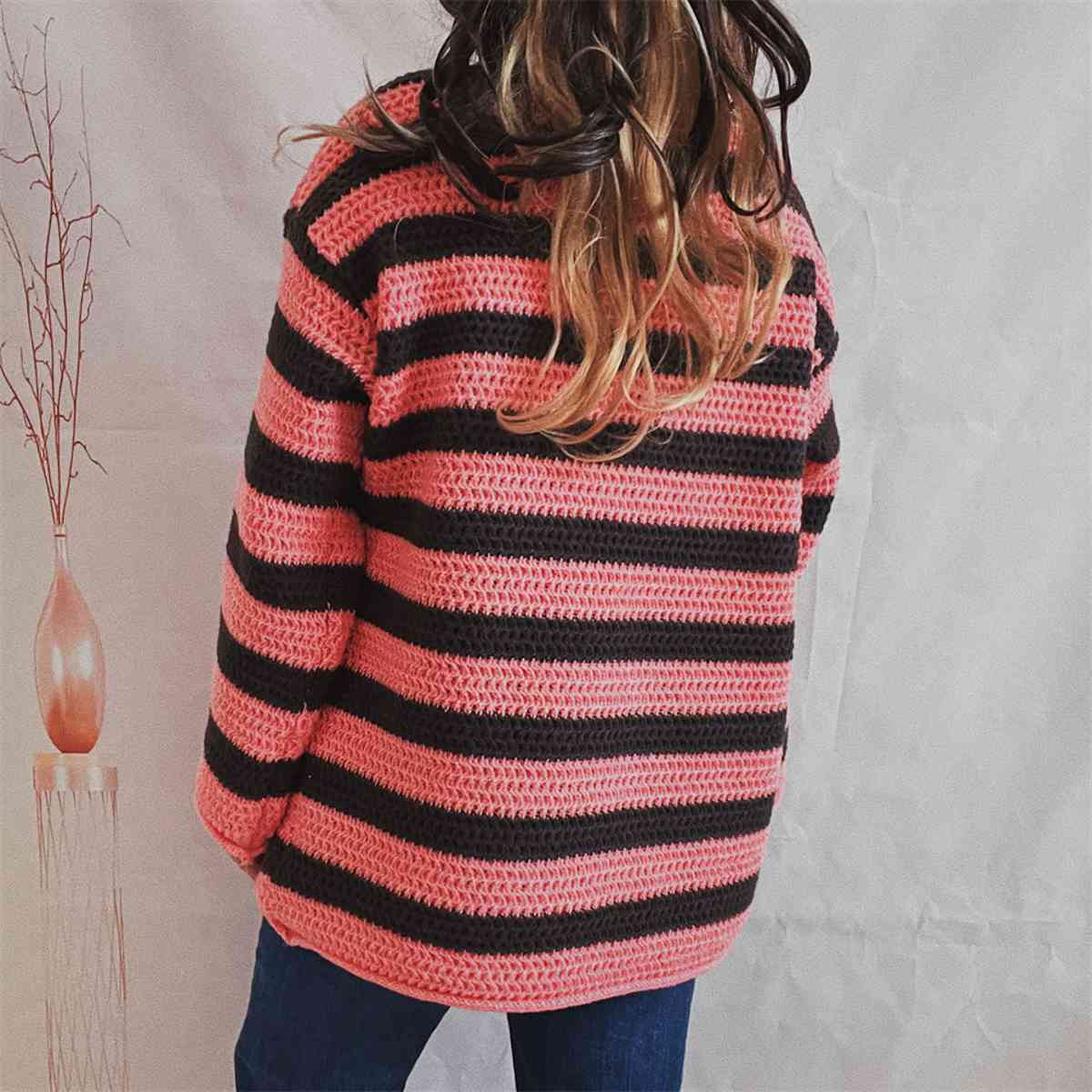 Striped Round Neck Long Sleeve Sweater - Charming Charlie