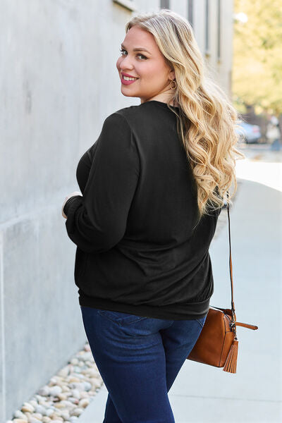 Basic Bae Full Size V-Neck Lantern Sleeve Blouse - Charming Charlie