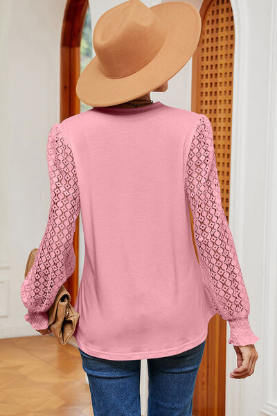 Openwork V-Neck Long Sleeve T-Shirt - Charming Charlie