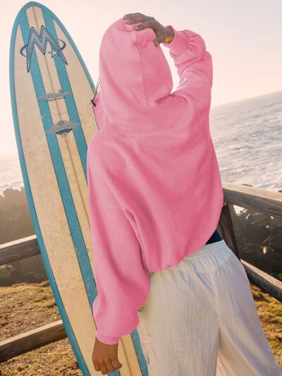 Half Zip Pocketed Dropped Shoulder Hoodie - Charming Charlie