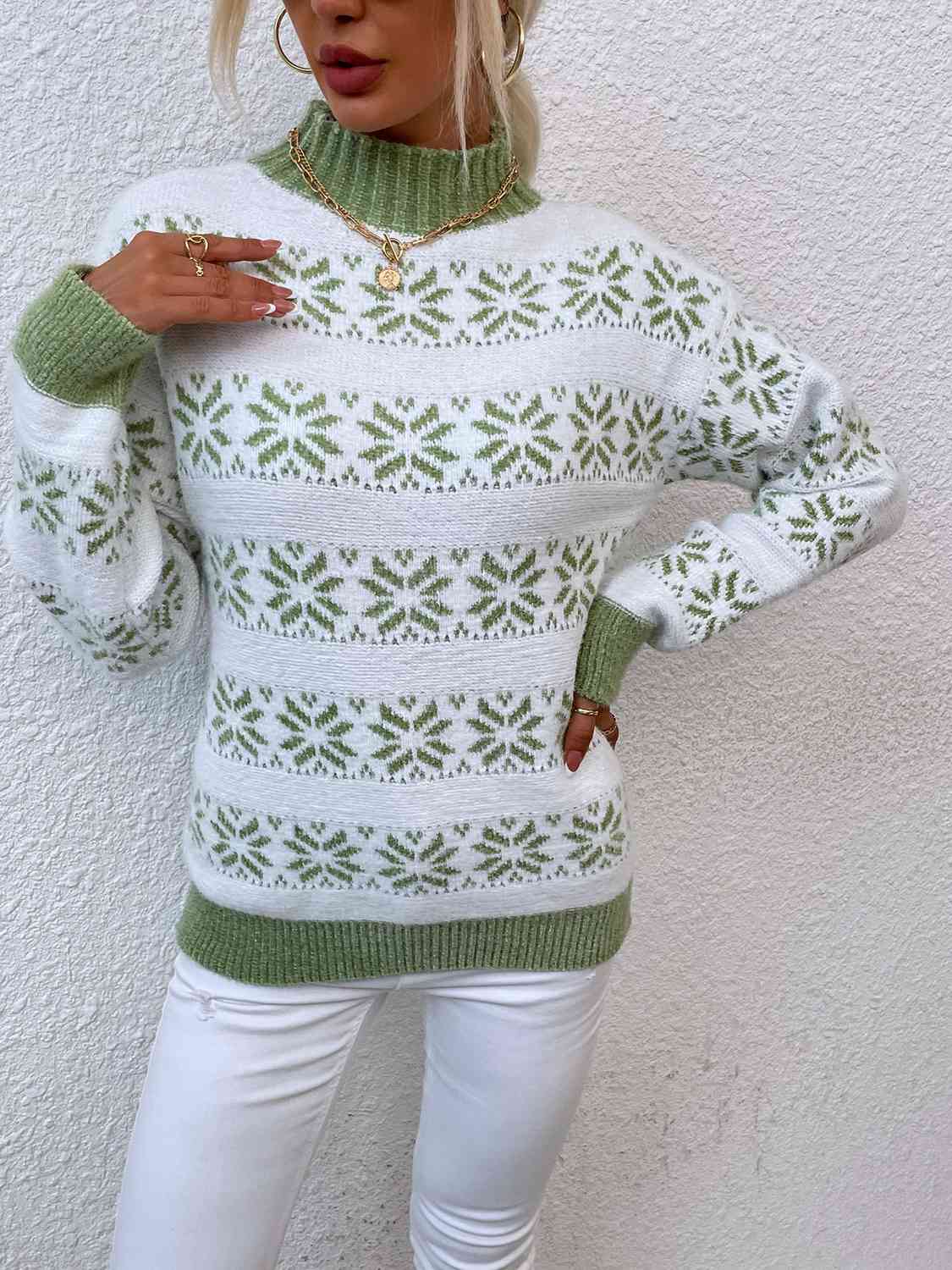 Snowflake Pattern Mock Neck Sweater - Charming Charlie