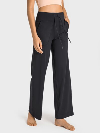 Drawstring Waist Wide Leg Sports Pants with Pockets - Charming Charlie