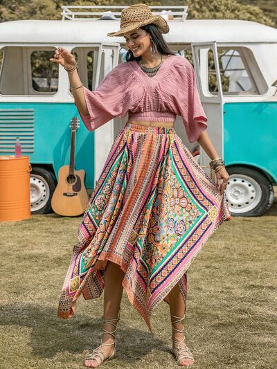 Printed High Waist Handkerchief Hem Skirt - Charming Charlie