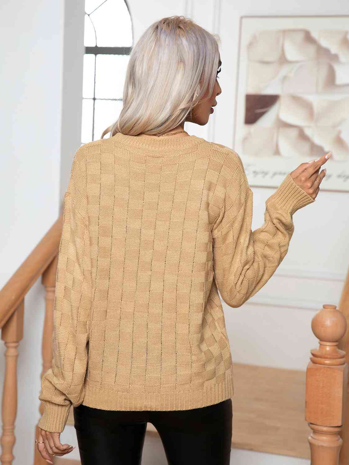 Round Neck Drop Shoulder Sweater - Charming Charlie