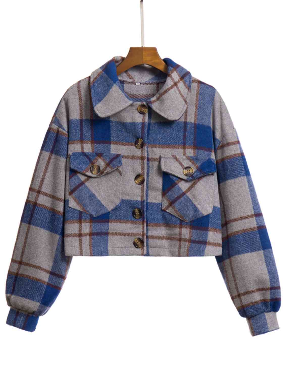 Plaid Button Front Jacket with Pockets - Charming Charlie
