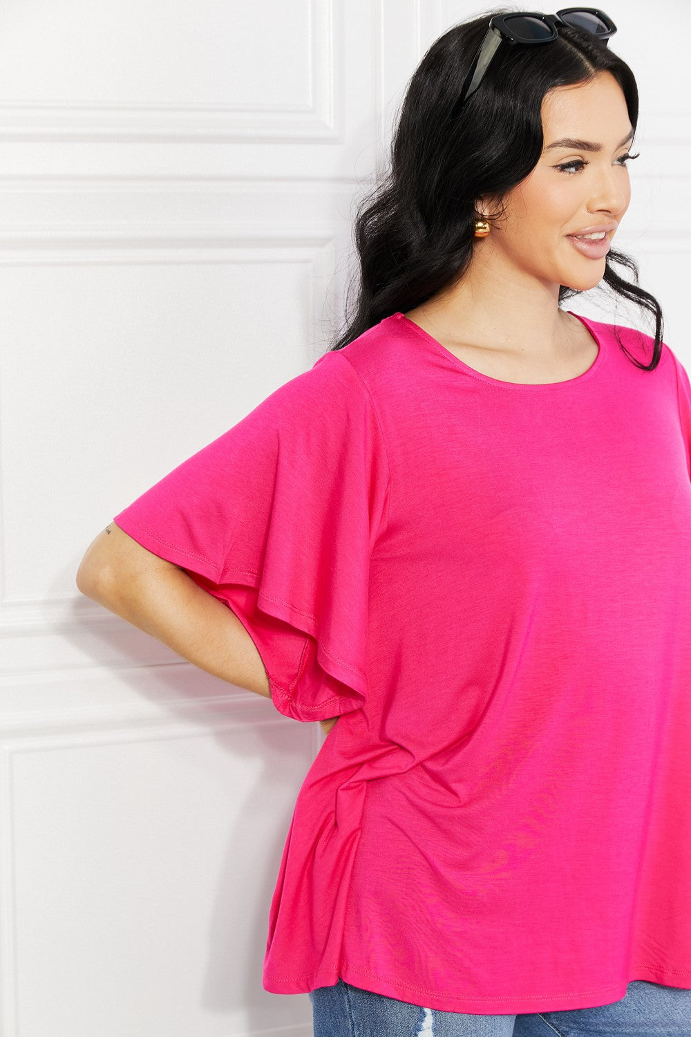 Yelete Full Size More Than Words Flutter Sleeve Top - Charming Charlie