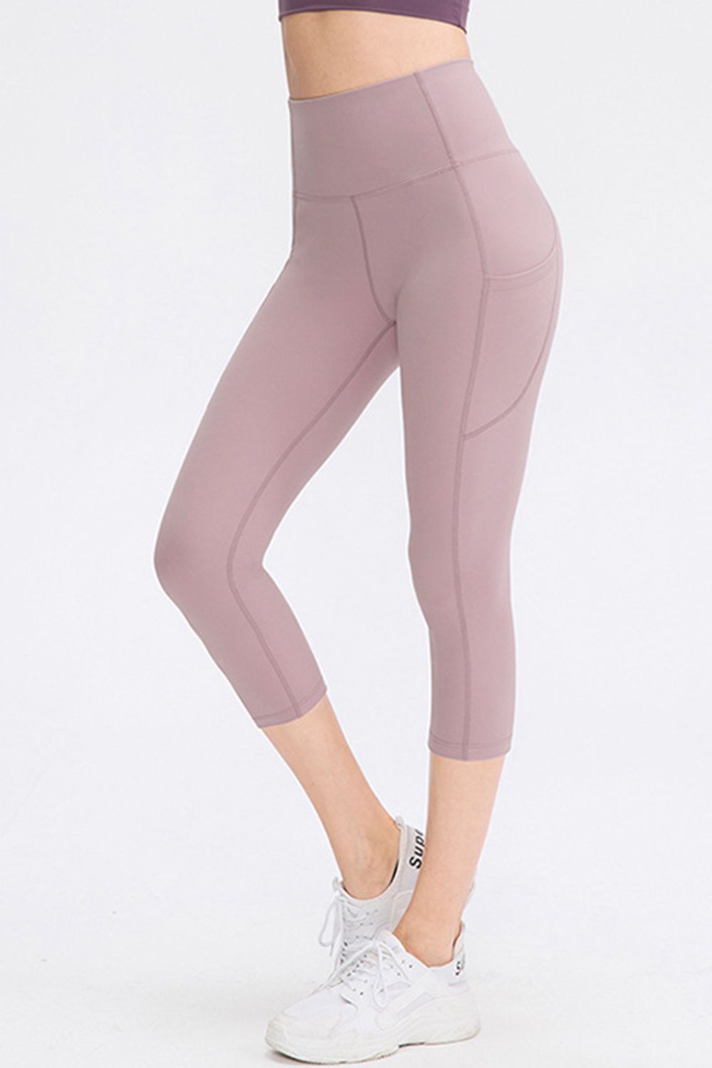 Wide Waistband Cropped Active Leggings with Pockets - Charming Charlie
