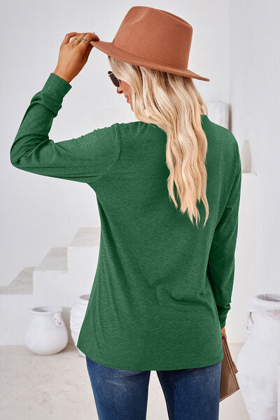 Notched Button Detail Long Sleeve T-Shirt - Charming Charlie