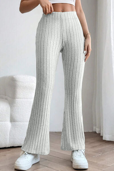 Basic Bae Full Size Ribbed High Waist Flare Pants - Charming Charlie