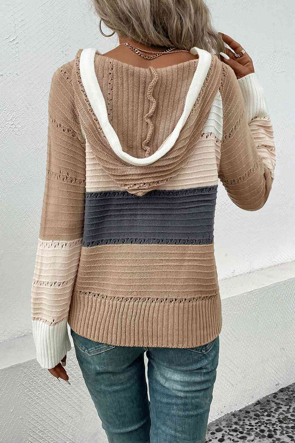Color Block Drawstring Hooded Sweater - Charming Charlie