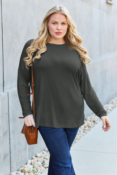 Basic Bae Full Size Round Neck Dropped Shoulder T-Shirt - Charming Charlie