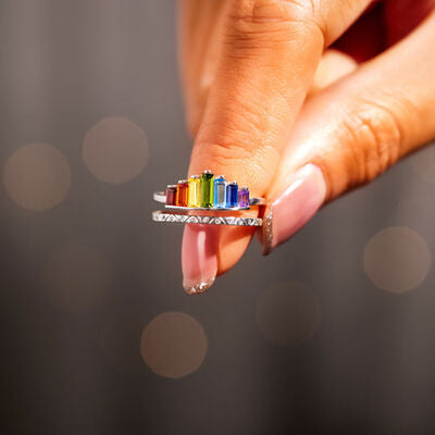 Zircon 925 Sterling Silver Double-Layered Ring - Charming Charlie