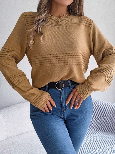 Round Neck Long Sleeve Sweater - Charming Charlie