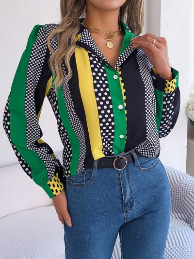 Polka Dot Contrast Long Sleeve Shirt - Charming Charlie