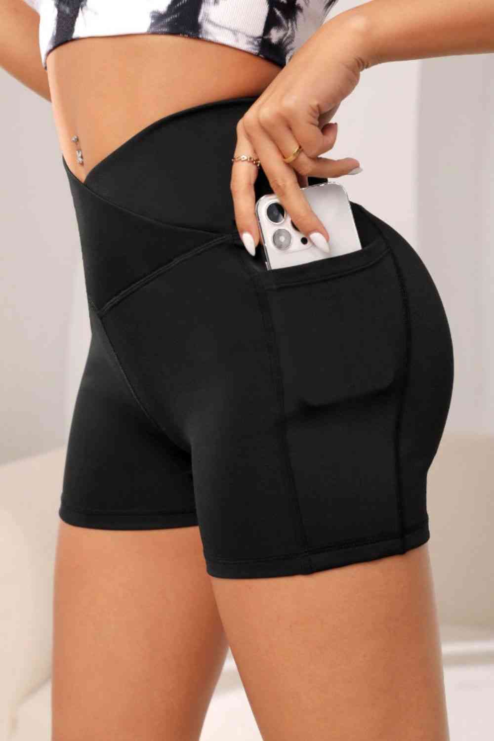 Wide Waistband Active Shorts with Pocket - Charming Charlie