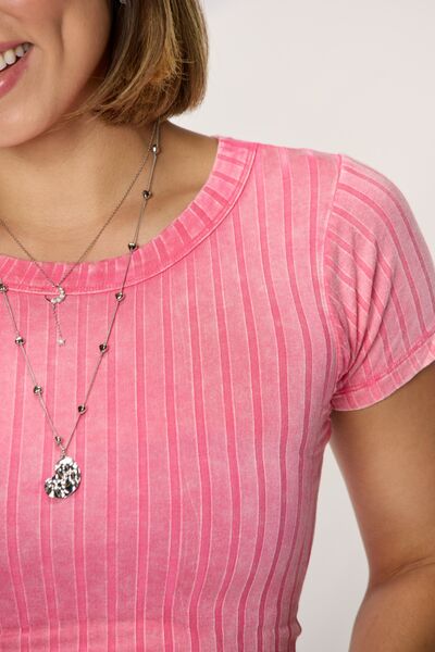 Zenana Washed Ribbed Short Sleeve Cropped T-Shirt - Charming Charlie