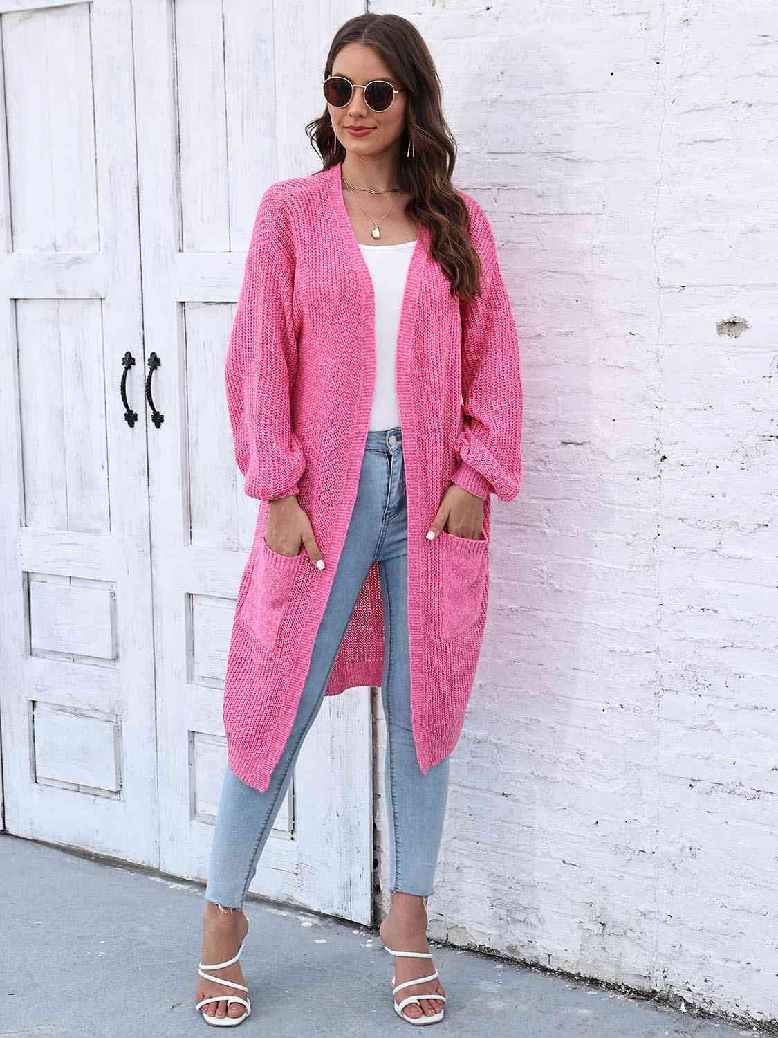 Open Front Longline Cardigan with Pockets - Charming Charlie