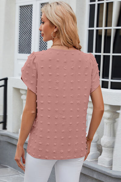 Swiss Dot Round Neck Short Sleeve T-Shirt - Charming Charlie