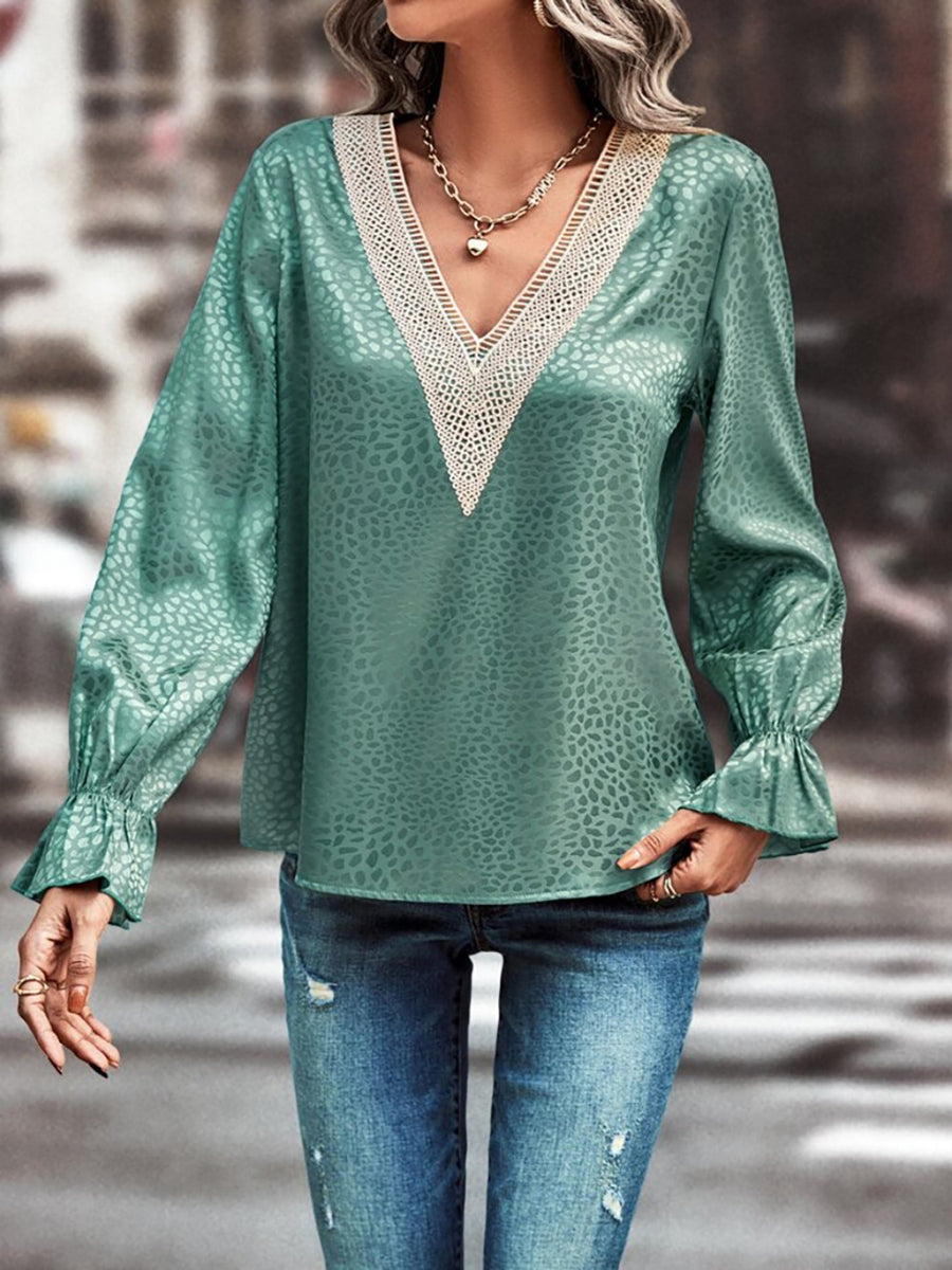 Mock Neck Flounce Sleeve Blouse