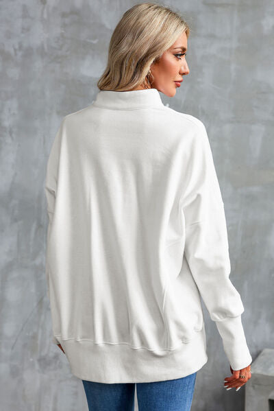 Half Zip Pocketed Dropped Shoulder Sweatshirt - Charming Charlie