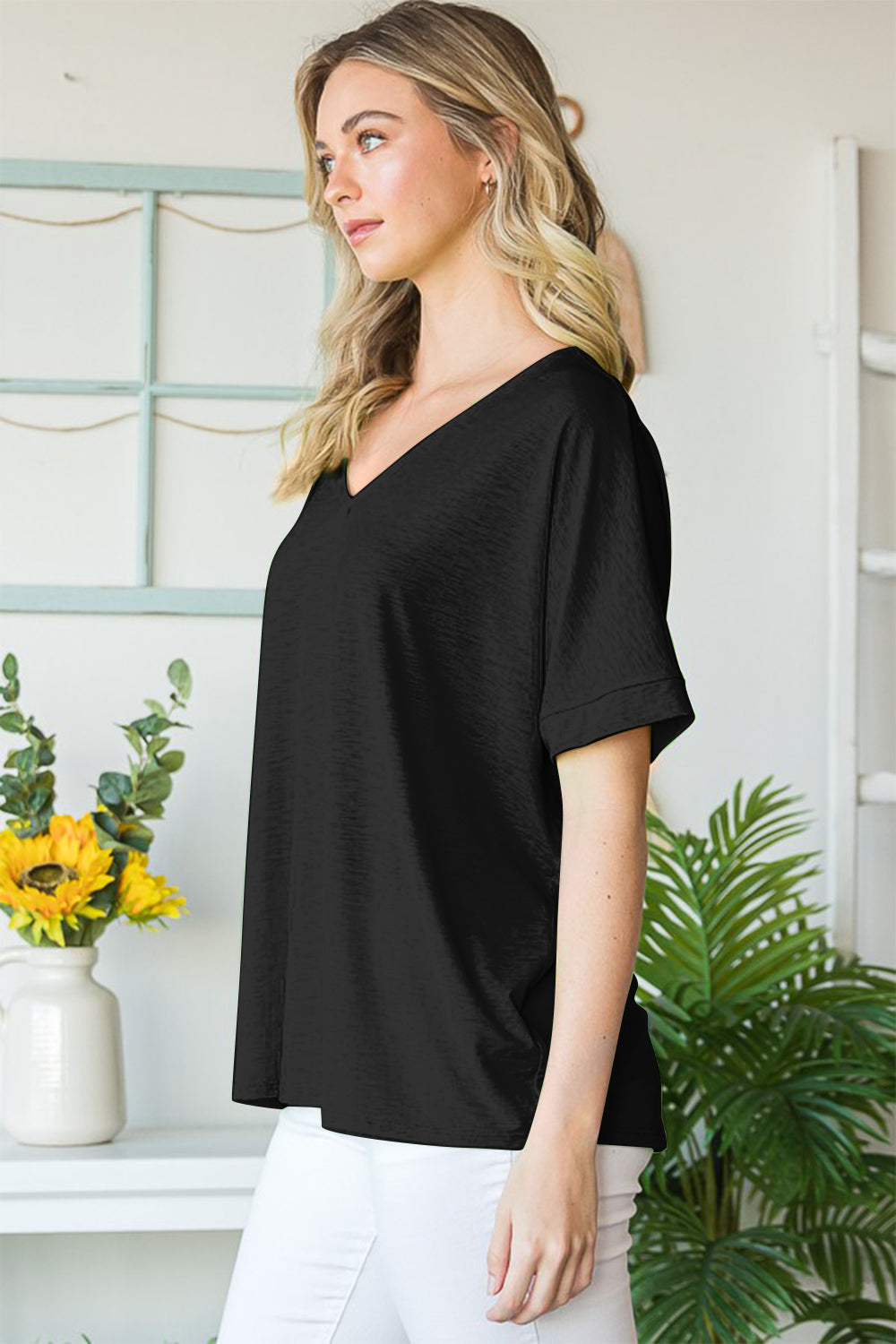 Heimish Full Size V-Neck Short Sleeve T-Shirt - Charming Charlie
