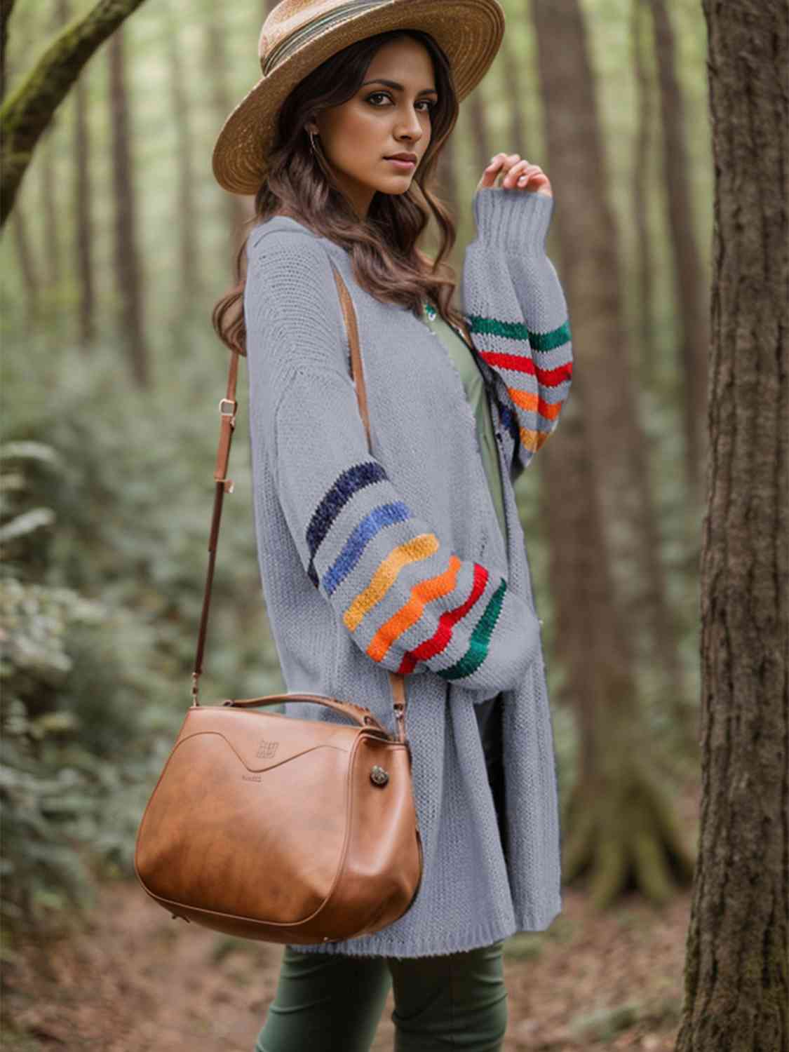 Striped Open Front Long Sleeve Cardigan - Charming Charlie