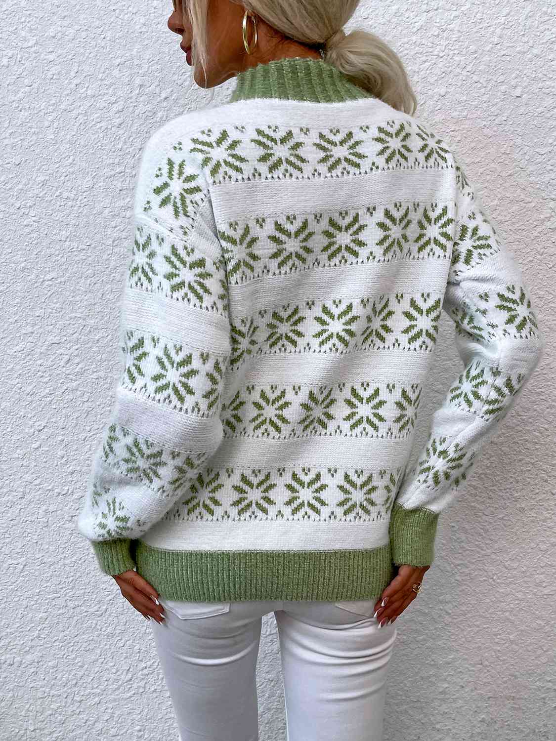Snowflake Pattern Mock Neck Sweater - Charming Charlie