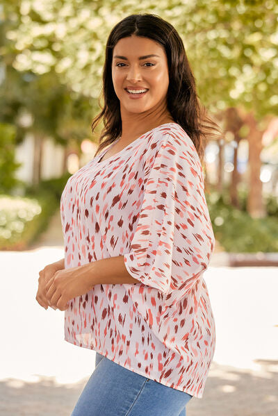 Plus Size Printed V-Neck Blouse - Charming Charlie
