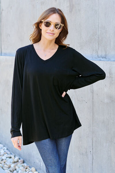 Basic Bae Full Size V-Neck Long Sleeve Top - Charming Charlie