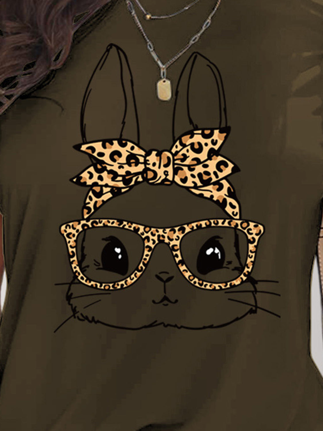 Rabbit Graphic Round Neck Short Sleeve T-Shirt - Charming Charlie