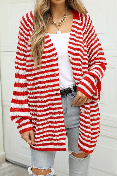 Striped Button Up Long Sleeve Cardigan - Charming Charlie