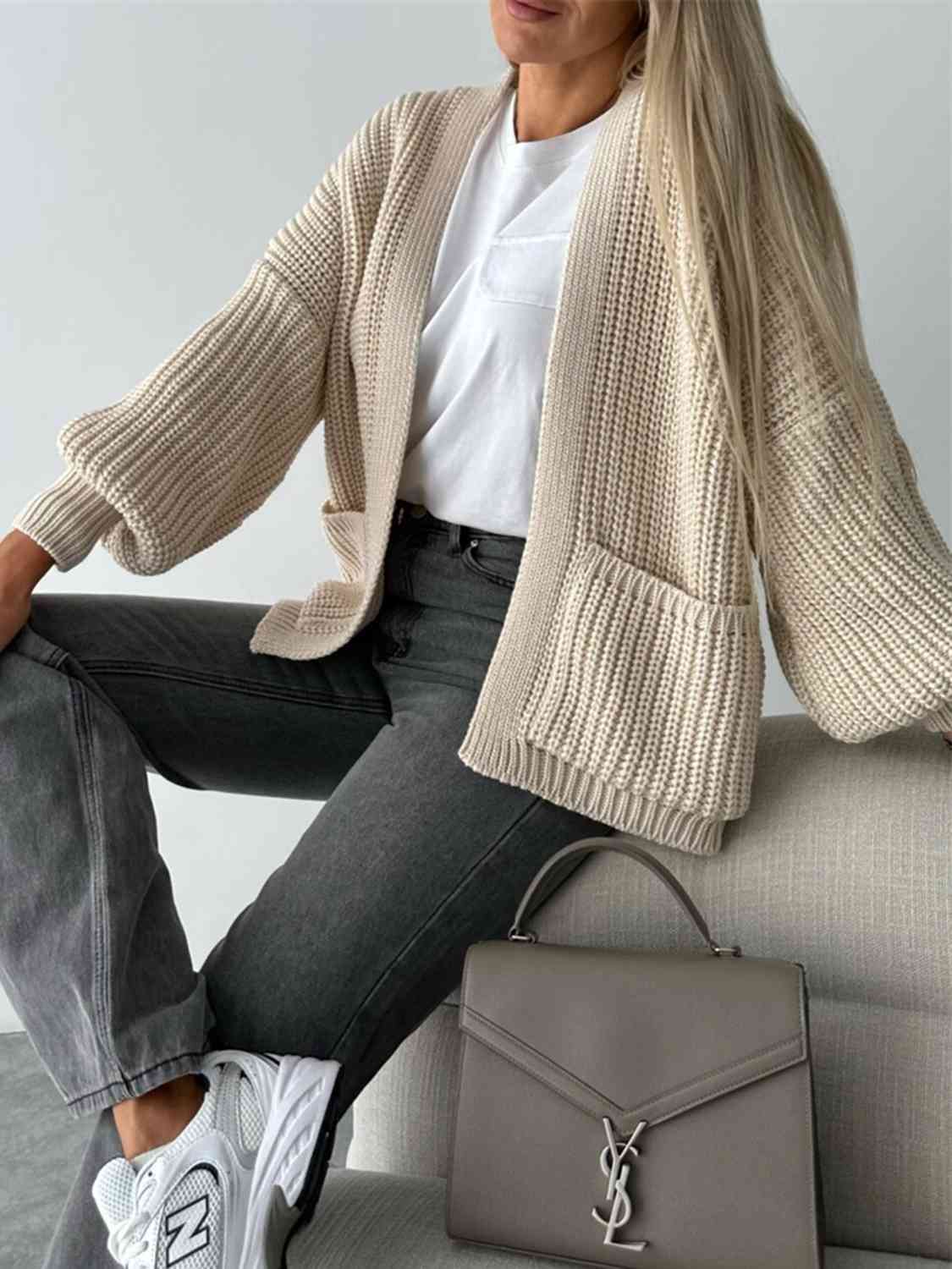 Open Front Dropped Shoulder Cardigan - Charming Charlie