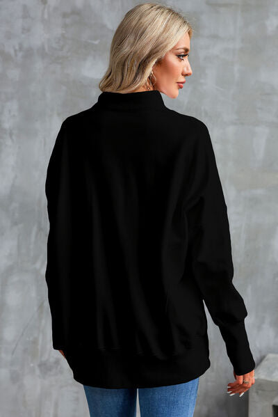 Half Zip Pocketed Dropped Shoulder Sweatshirt - Charming Charlie