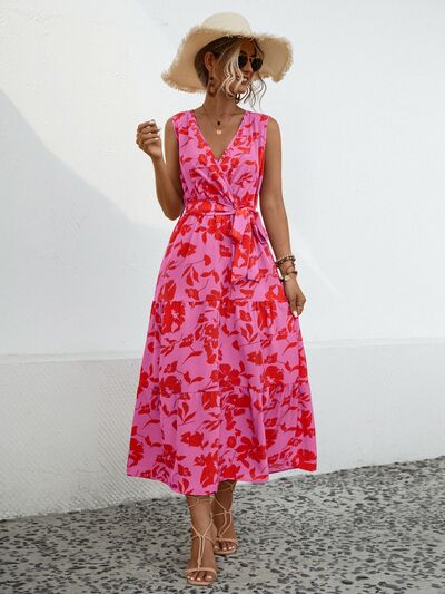 Tied Printed Surplice Tiered Dress - Charming Charlie