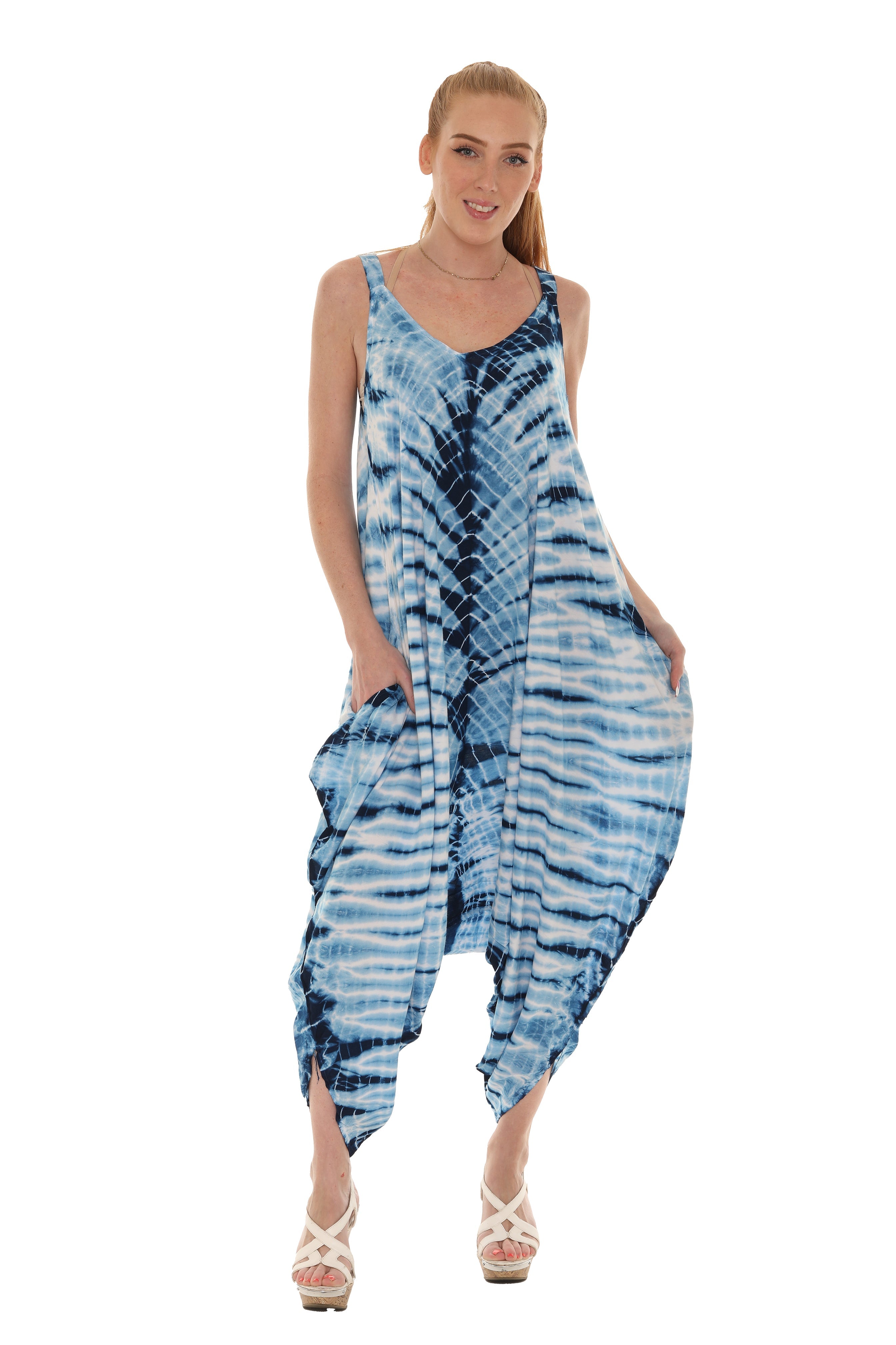 Tie Dye Sleeveless Women Harem Jumpsuit - Shoreline Wear, Inc.