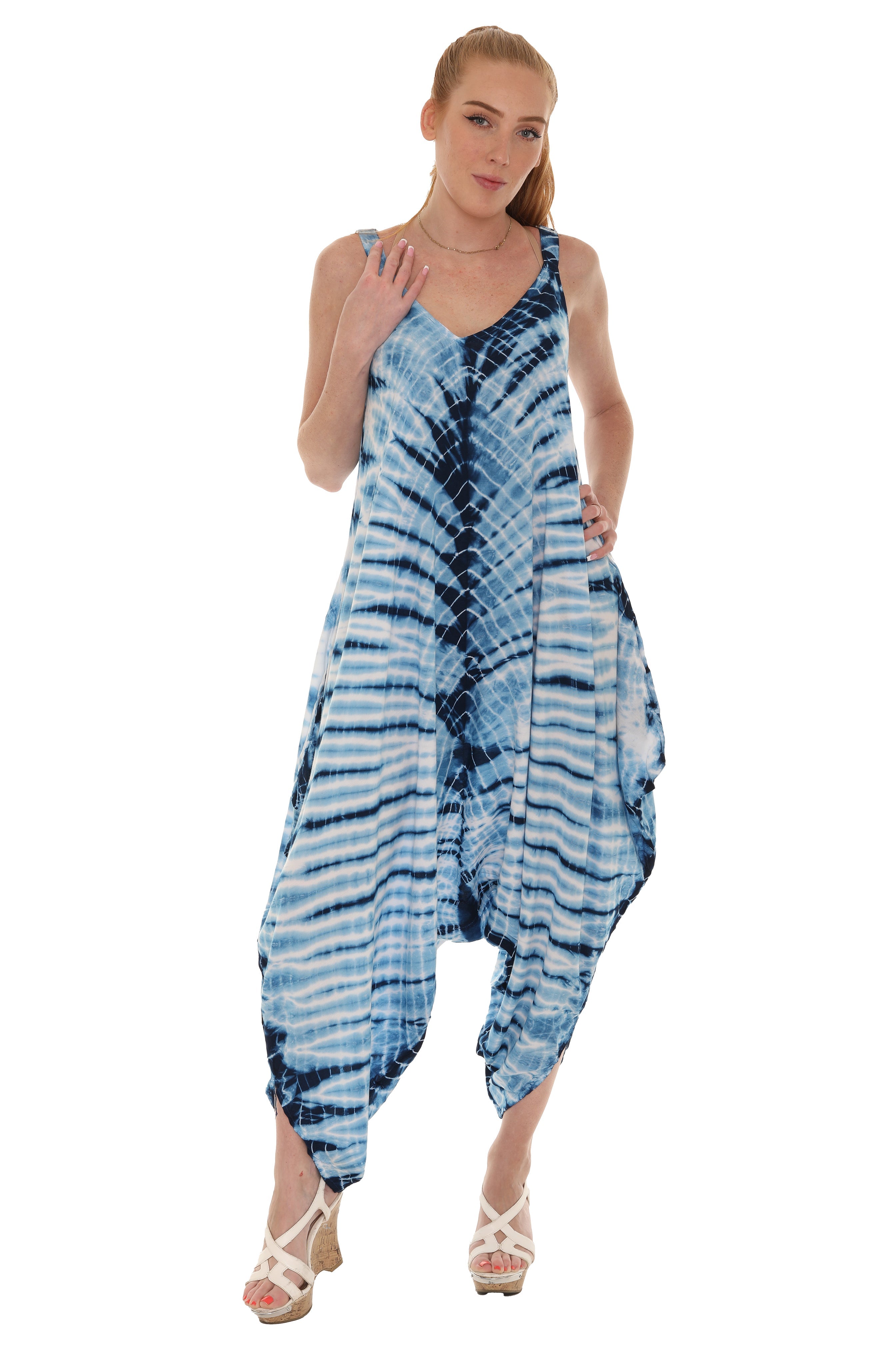 Tie Dye Sleeveless Women Harem Jumpsuit - Shoreline Wear, Inc.